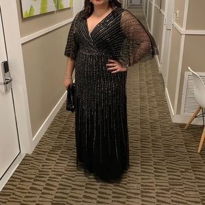 Adrianna Papell Long Flutter Sleeve Sequin Gown